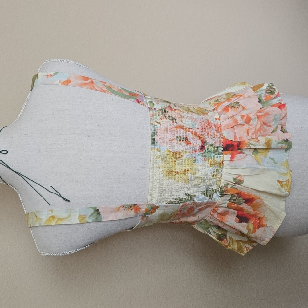 Anthropologie Maeve Floral Smocked Adjustable Cami Yellow/Orange Motif EUC - XS - Picture 5 of 12